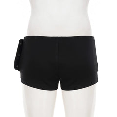 Black Metal Eyelets Tube Top And Low Waist Shorts Set