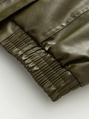 Green Pu Leather Zipper Jacket