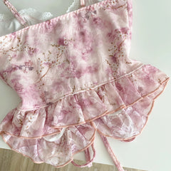 Pink Print Lace Ruffles Corset