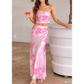 Satin Crop Tube Top And Long Skirt Set