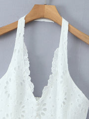 White Halter Eyelet Flare Mini Dress