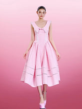 Plaid Collar Back Tie Up Midi Dress