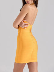 Solid Ribbed Halter Bandage Mini Dress
