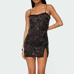 Sequins Embroidery Cami Mini Dress