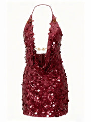 Sequin Chain Halter Mini Dress