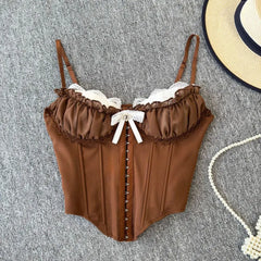 Ruffle Lace Bowknot Buckle Corset Top