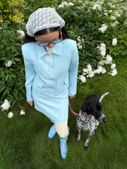 Blue Solid Suit Jacket And Skirt Set