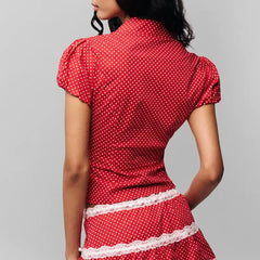 Button Down Lapel Top - Polka Dot Slim Fit