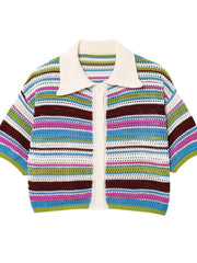 Stripe Colourful Collar Buttoned Shirt And Shorts Set