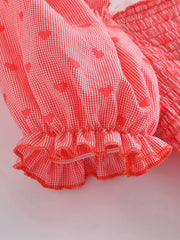 Red Smocked Heart-shaped Printed Mini Dress