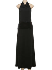 Backless Halter Sequin Patchwork Maxi Dress