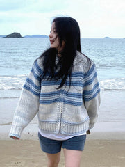 Stripe Knit Zipper Collar Sweater