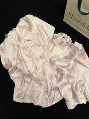 Pink Hello Kitty Ice Satin Shirt And Shorts Pajama Set