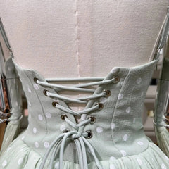 Polka Dot Corset Spaghetti Strap 3D Flower Flared Mini Dress