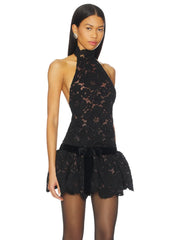 Black Lace Open Black Frill Mini Dress