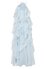 Flower Ruffles Halter Long Dress