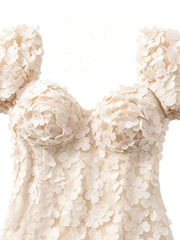 3D Flower Beaded Square Collar Short Sleeve Mini Dress