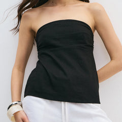 Strapless Peplum Back Tie Up Bandeau Top