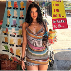 Cowl Neck Stripe Open Back Mini Dress