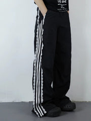 Black Striped Sweatpants with Lace Patchwork