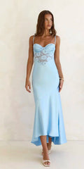 Satin Lace Insert Sweetheart Bust Maxi Dress