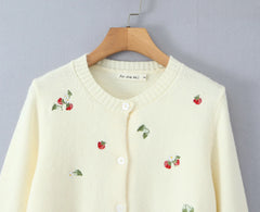 Embroidery Flower Knit Button Cardigan