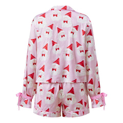 Christmas Satin Button Down Shirt And Pajama Shorts Set