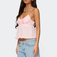 Ruffled Camisole V-Neck Button Tank Top