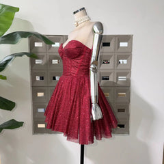 Strapless Glitter Flared Mini Dress