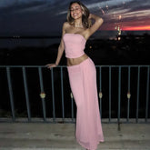 Pink Strapless Top Bandage Maxi Skirt Set