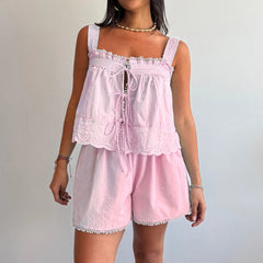 Tie Up Tank Top And Shorts Set