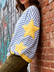 Star Appliques Striped Sweatshirt