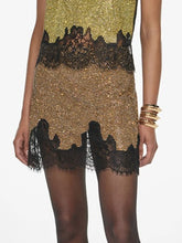 Gold Rhonestone Lace Trim Mini Skirt