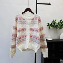 Heart Flowers Knitted Sweater Cardigan