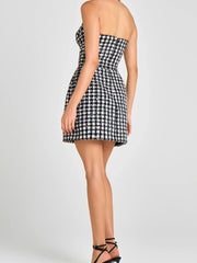Black Plaid Tweed Halter Dress