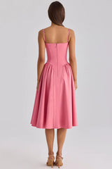Pink Corset Spaghetti Strap Midi Dress