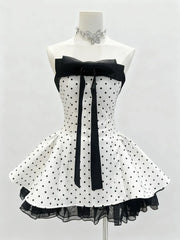 Bowknot Strapless Ruffle Hem Mini Dress