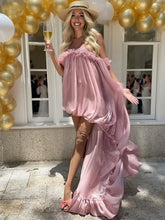 Ruffle Puff Off-Shoulder Long Hem Mini Dress