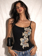 Black Floral Embroidered Camisole Top