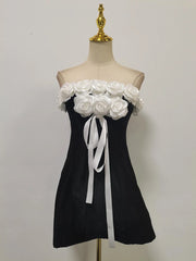Rose Appliques Strapless Mini Dress