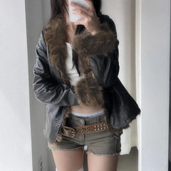Fur Trim Faux Leather Motorcycle Jacket