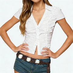 Polka Dot Lapel Short Sleeve Shirt
