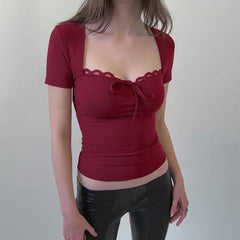 Lace Trim Short Sleeve Top