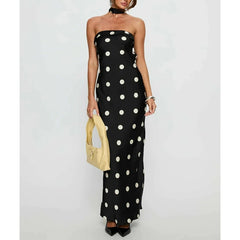 Strapless Dot Print Maxi A-line Dress with Scarf
