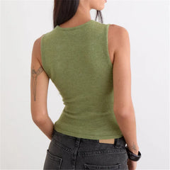 Green Round Neck Keyhole Cutout Sleeveless Knit Top