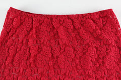 Red Lace Srap Crop Top And Midi Skirt Set