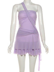 Lilac Mesh Frill Mini Dress