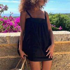 Babydoll Lace Trim Strap Mini Dress