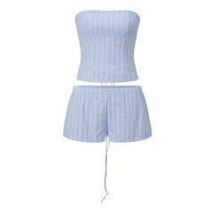 Striped Tube Lace‑Up Back Top and Shorts Set
