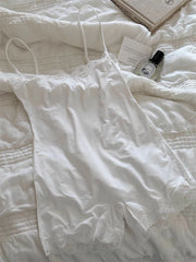Lace Trim Elasticity Adjustable Strap Lounge Onesie